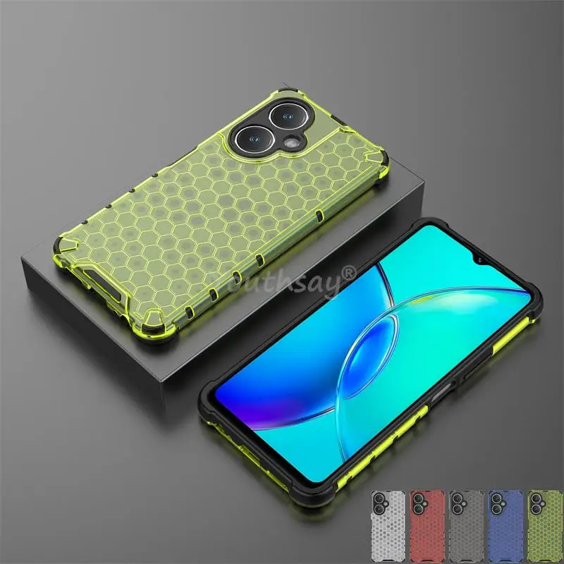 

Honeycomb Shockproof For Vivo Y27 Case Armor Phone Capa For Vivo Y27 Cover Translucent TPU PC Protector For VIVO Y27 4G Case