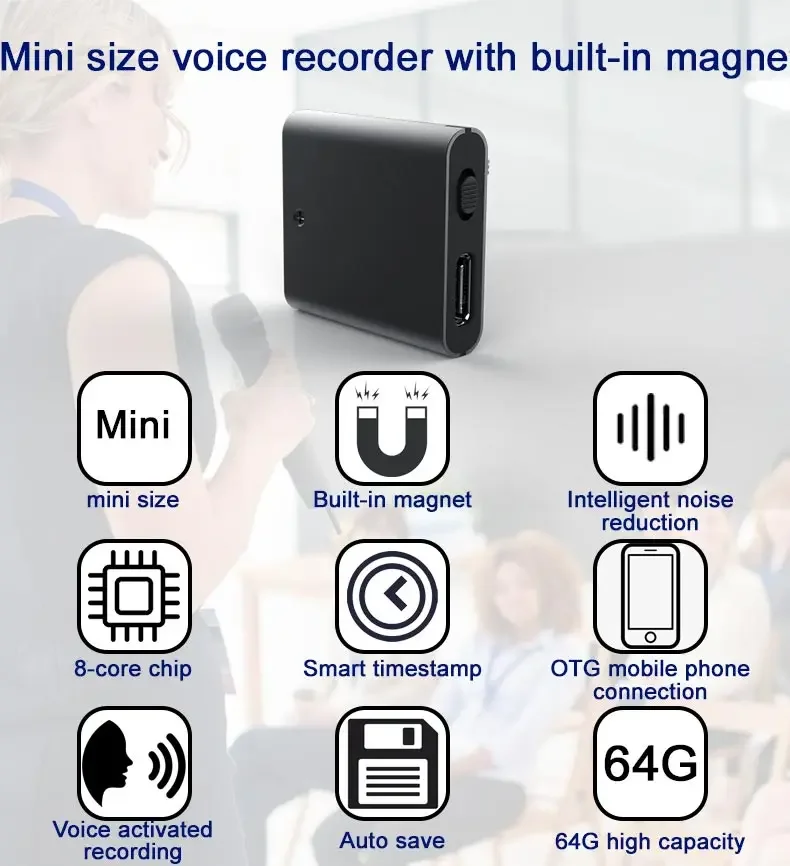 compact magnetic voice recorder features overview