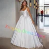 Customized Formal Square Collar Satin Ball Gowns Classic Floor Length Zipper Back Sweep Train Pleats Sleeveless Wedding Dresses 3