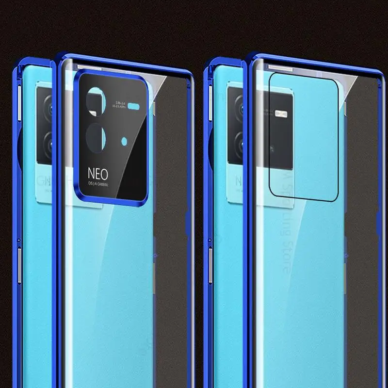 For vivo iQOO Neo8 Pro Neo5 SE 9H Tempered Glass Phone Case For IQOO 11 10 Pro Z7 i Double-Sided Magnetic Adsorption Flip Cover