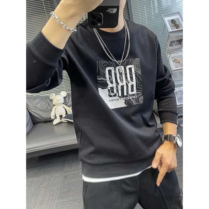 Fashion O-Neck All-match Printed Letter Sweatshirts Men's Clothing 2024 Spring New Loose Korean Tops Casual Sweatshirts