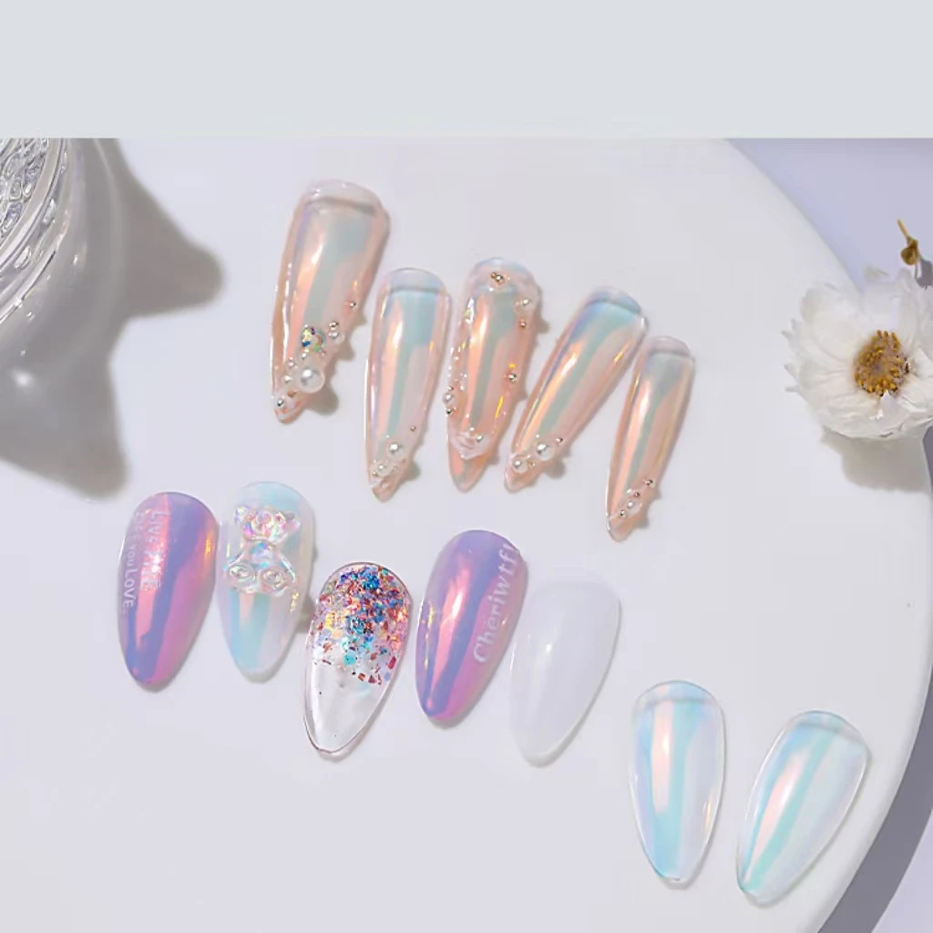 Nail Powder 6 pcs Aurora Metallic Mirror Effect Holographic Chameleon Pigment Nail Gel Oil Paint Dreamy Mermaid
