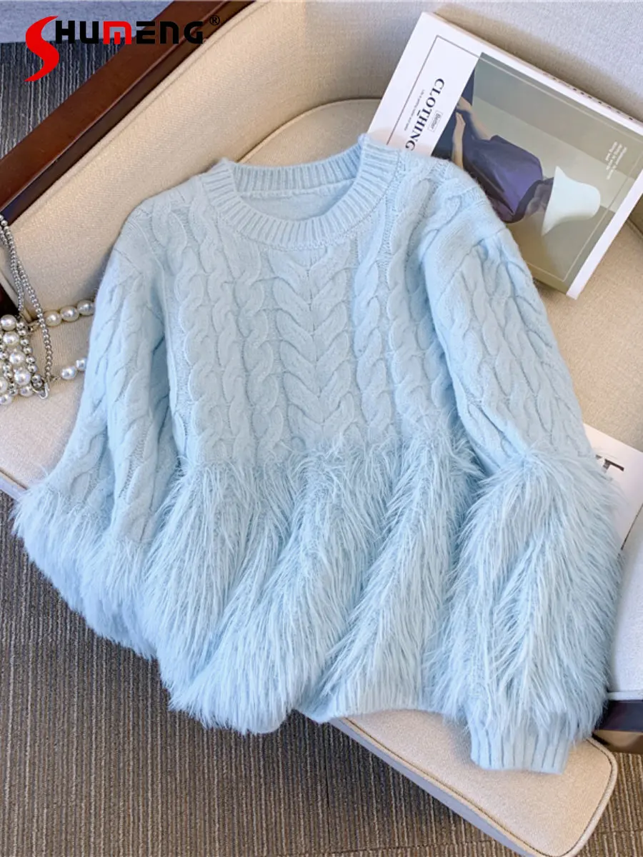 

Tassel Twist Plush Sweater Outerwear for Women 2022 New Winter Design Loose Pullover Thickened Knitted Jumper Sweater Top Tide