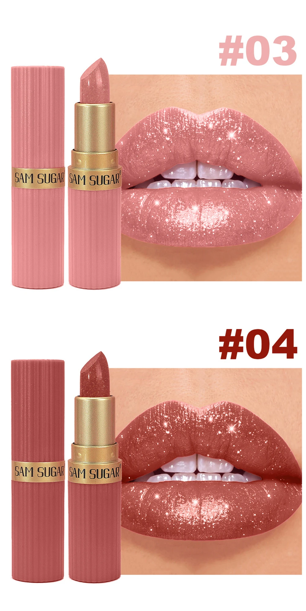 Brown Pearlescent Lipstick Waterproof Glitter Metallic Lip Gloss_voghion.com