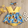 6 12 18 24 Months Newborn Baby Bodysuit Sets With Headband Sleeveless Sunflower Print Romper Infant Outfits Girl Summer Clothing 1