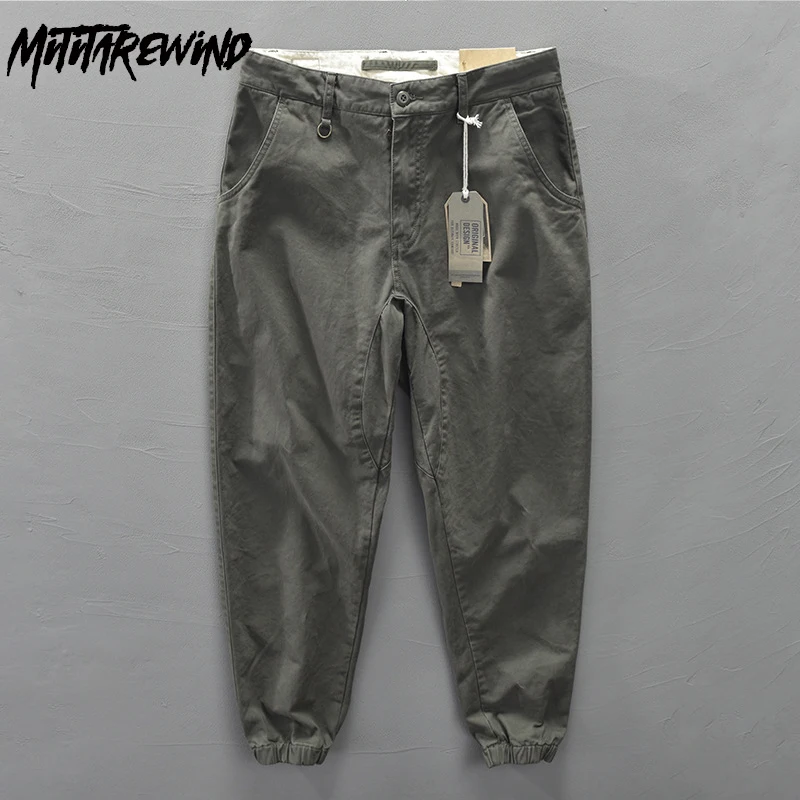 

New Japanese Pants Men Spring Autumn Daily Casual Pants 100% Cotton Mid-Waist Straight Army Green Trousers Fashion Loose Pants