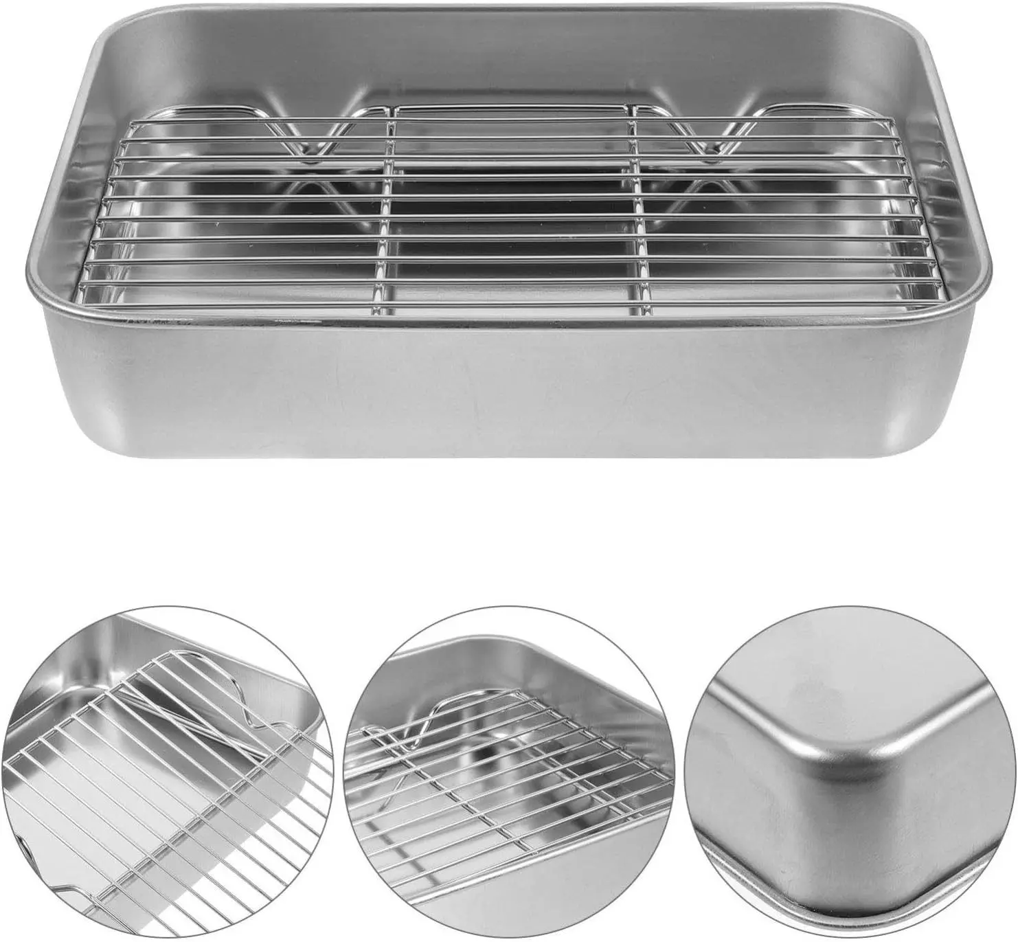 Rectangular Storage Plates Stainless Steel Oven Baking Tray Oil Filter Pan Bakeware Grid Wire Cooling Rack Kitchen Utensils