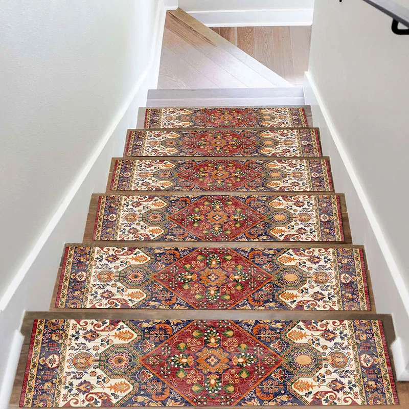 5/10pcs Stair Mat Scandinavian Printed Stair Step Tread Mats Household Dirty Resistant Silent Anti-slip Carpet Bohemian Style 6