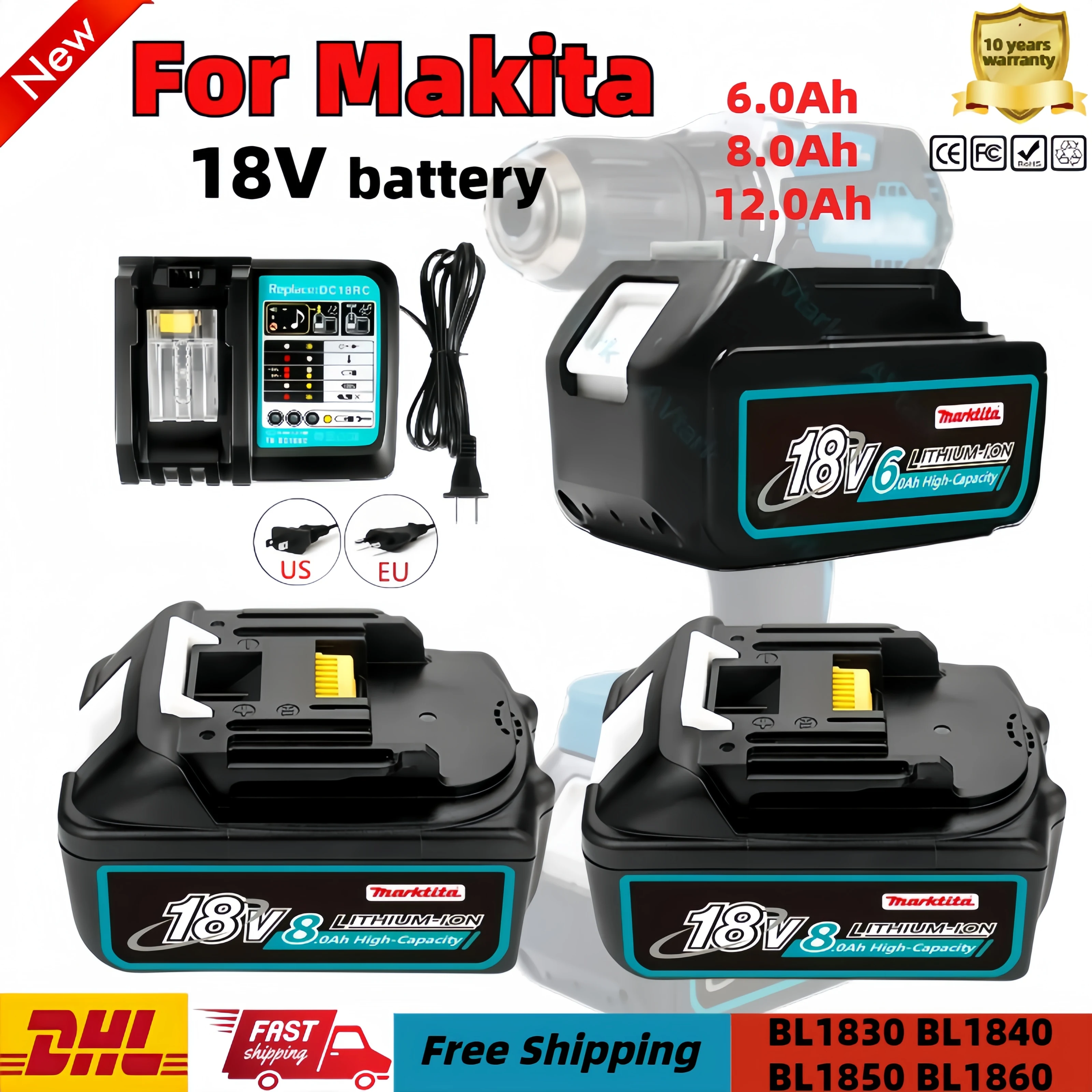 

Genuine for Makita 18V Battery 6Ah BL1850B Li-ion Replacement Battery BL1850 BL1860B BL1860 BL1840B BL1830B BL1830 LXT-400 RU