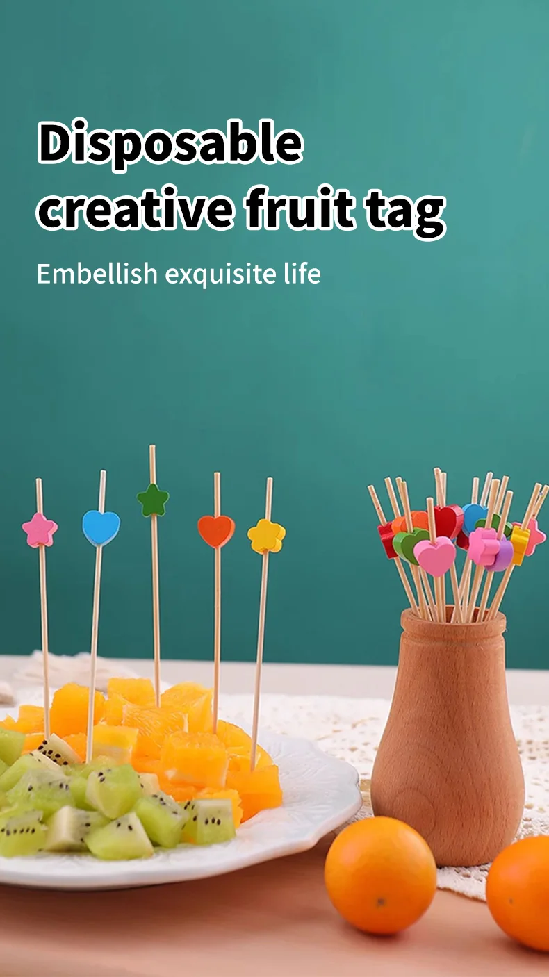100 Stück Einweg-Bambusstäbchen mit Perlen-Cocktailstäbchen, Buffet-Obstgabeln für Hochzeit, Geburtstag, Party, Dekoration, Küchenutensilien – Detail 1