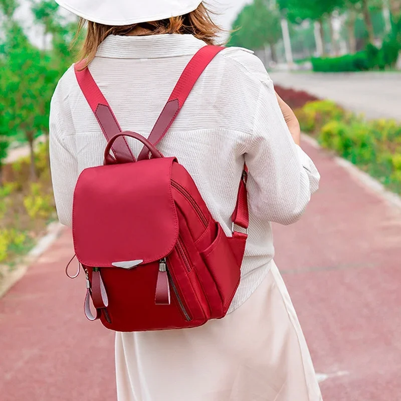Korean Women Student Schoolbag Outdoor Waterproof Office Travel Outdoor Simple Oxford Zipper Anti-theft Nylon Backpack Bag