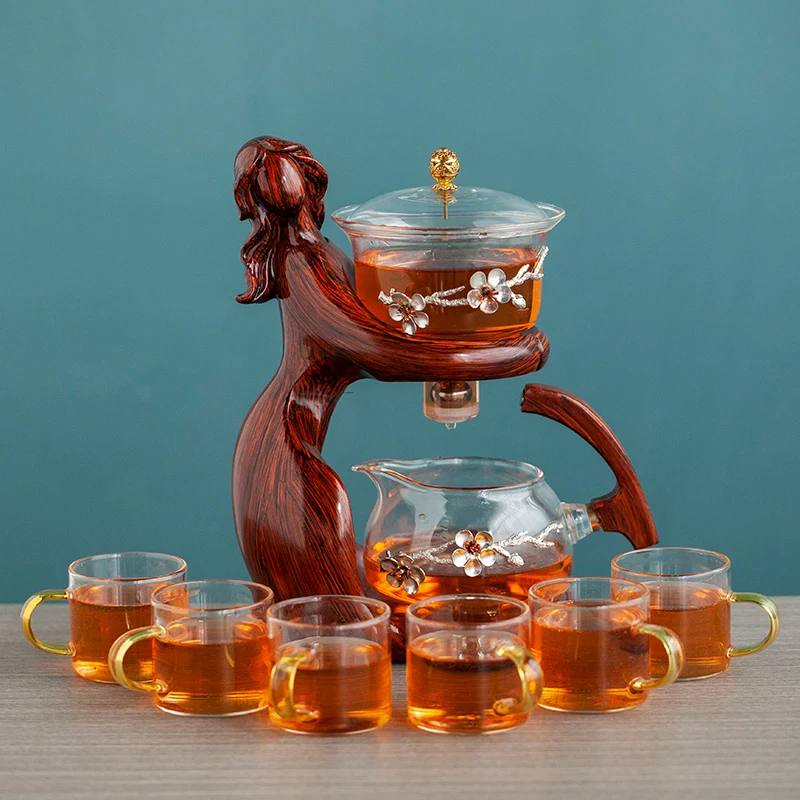 Tea Making Kungfu Teapot Teacup Automatic Tea Set Heat-resistant Glass Teapot Holder Base infusers Ware Tea Set