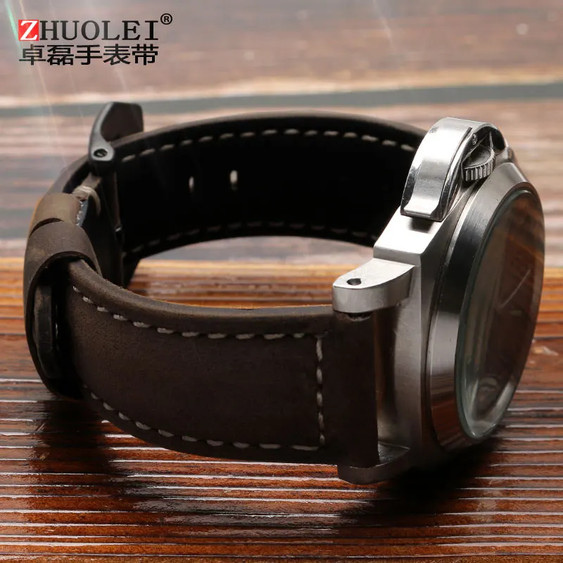 Vintage Frosted Matte Brown-Blue Genuine Leather Watchband - Men's Wrist Strap Bracelet (22mm, 24mm, 26mm)