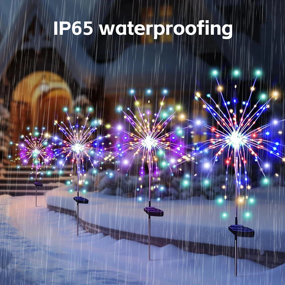 Solar Powered Sparkle Lawn Lights Outdoor Garden LED Dandelion String Lights Firework Design for Landscape Wedding Party Decor