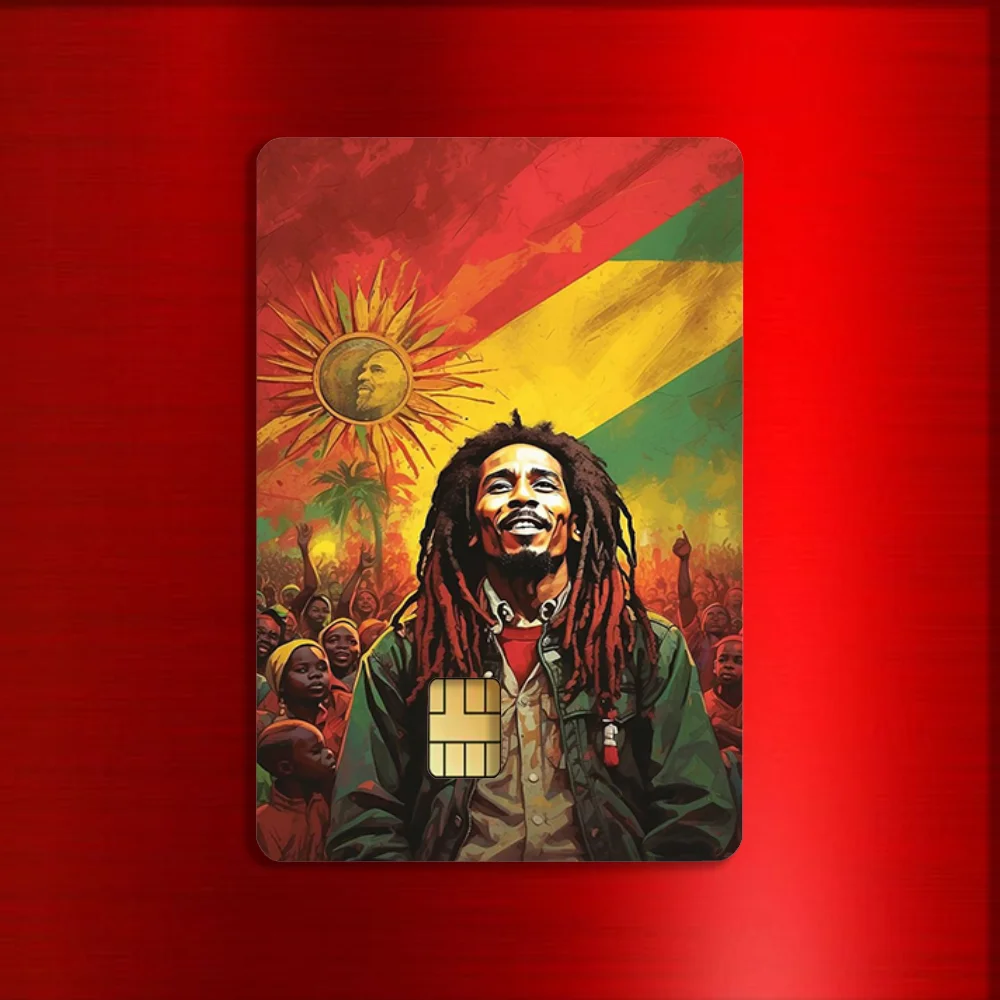 B-Bob Marley Rasta Lion Stickers For Debit Bank Credit Cards Metro Bus Pass Sticker Decoration Cover 4PCS Card Skin