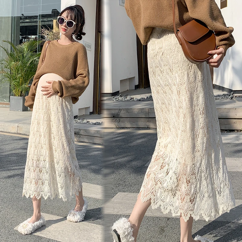 T74087# Pregnancy Skirt Skirts Women Lace Hollow Maternity Skirt