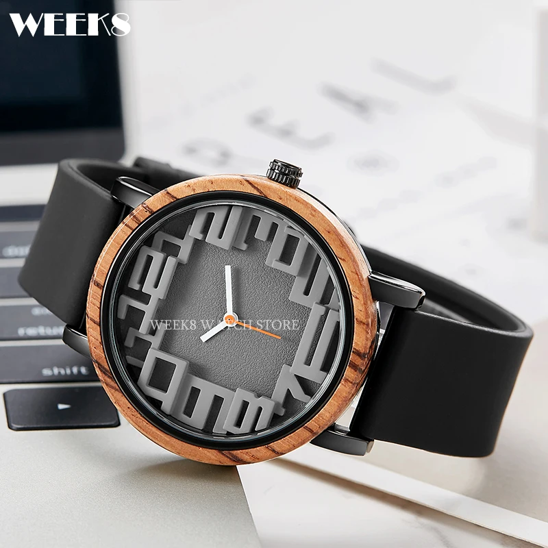 Bamboo Wood Watch for Men Women Creative Numbers Silicone Watches Wristwatch Wooden Male Ladies Man Montre Homme Cock de madera rainie sean women belt bohemian straw braided wide belt for women wood buckle ladies dress belt fashion female strap accessories