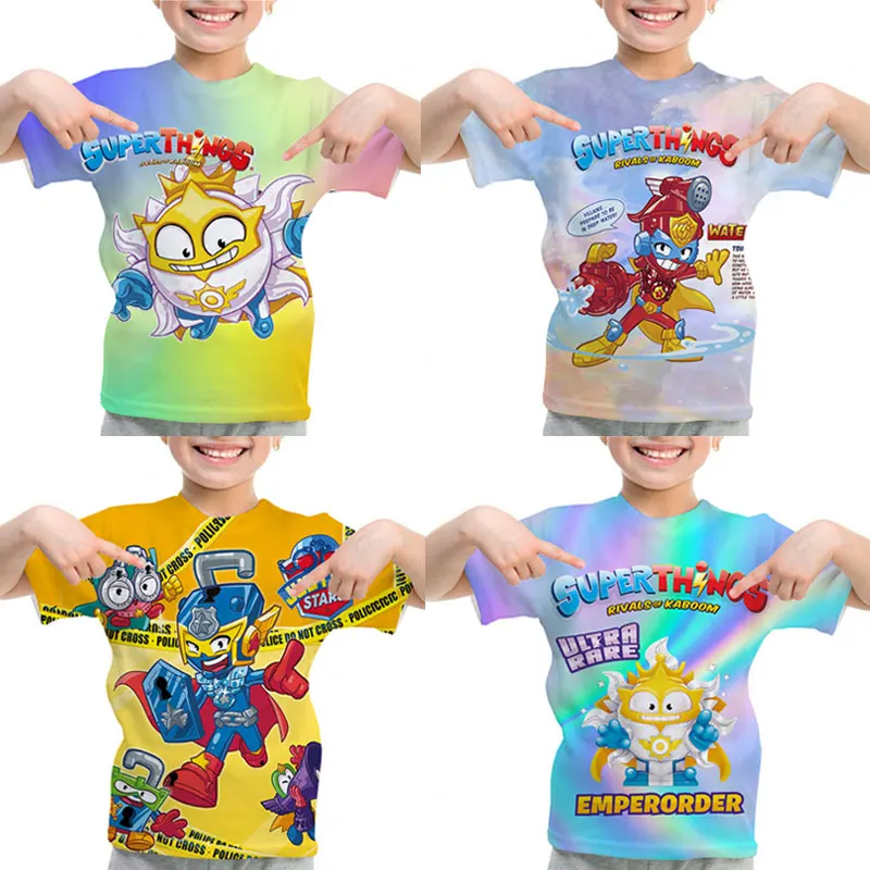 

Футболка с принтом игры Superzings серии 10, топы для девочек и мальчиков, летняя детская одежда, Мультяшные футболки с коротким рукавом, детские футболки Superthings