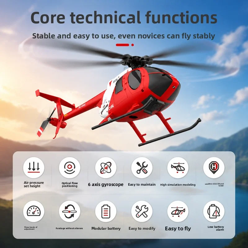 RC ERA C184 RC 헬리콥터 2.4G 6축 자이로스코프 4채널 고도 유지 광학 흐름 원격 조종 헬리콥터 장난감 (어린이 및 성인용)