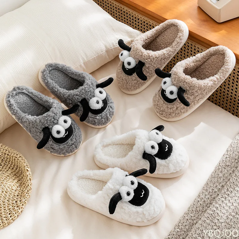 Couple Cute Sheep Cartoon Cotton Slippers for Men and Women Winter Home Indoor Warmth Comfortable Postpartum Cotton Trailers