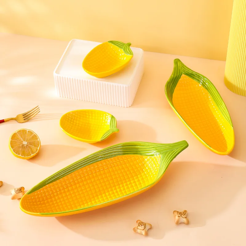 Creative Cartoon Corn Shaped Ceramic Salad Bowl Soup Bowl Family Fruit Snack Plate Kitchen Utensils Accessories dining dish