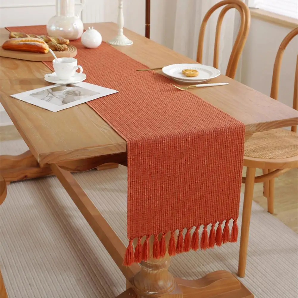 

Table Runner Solid Color Tassel Design Decorative Tablecloth Dinning Room Table Runner