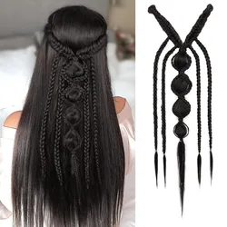 Bohemian 24 Synthetic Braided Ponytail Wig - Handmade Fairy Hair Weaving Hairpiece with U - Shaped Clip (Brown Black)