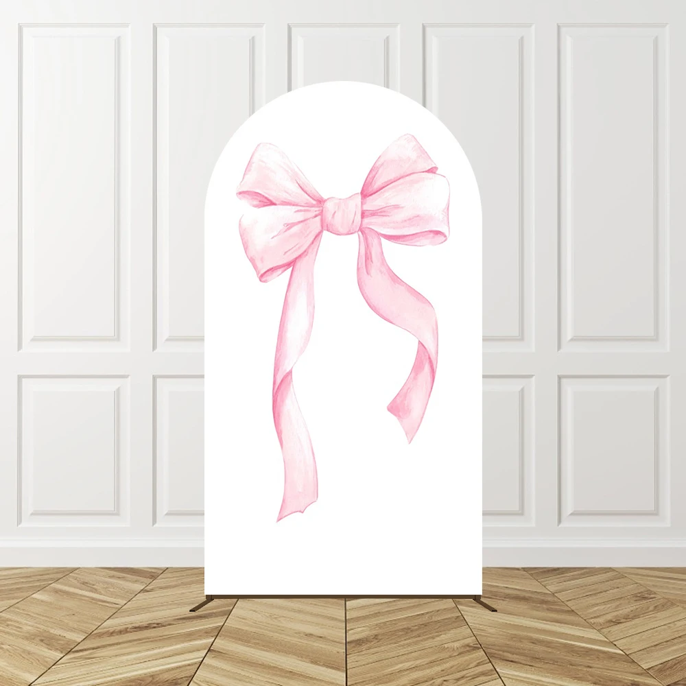 Pink Bows Flower Arch Backdrop Cover Wedding Bridal Shower Birthday Party Decor Baby shower girl Portrait Photography Background 3