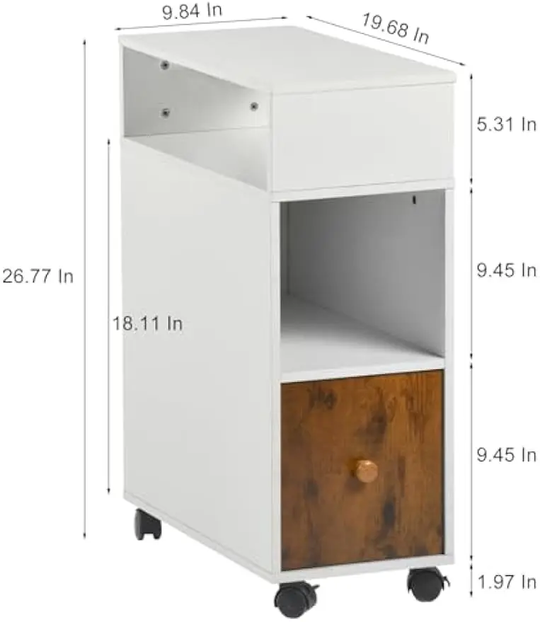 Mobile File Cabinet with Drawer & Dual-Sided Storage Shelves, Rolling Vertical File Organizer for Home Office - White/Brown