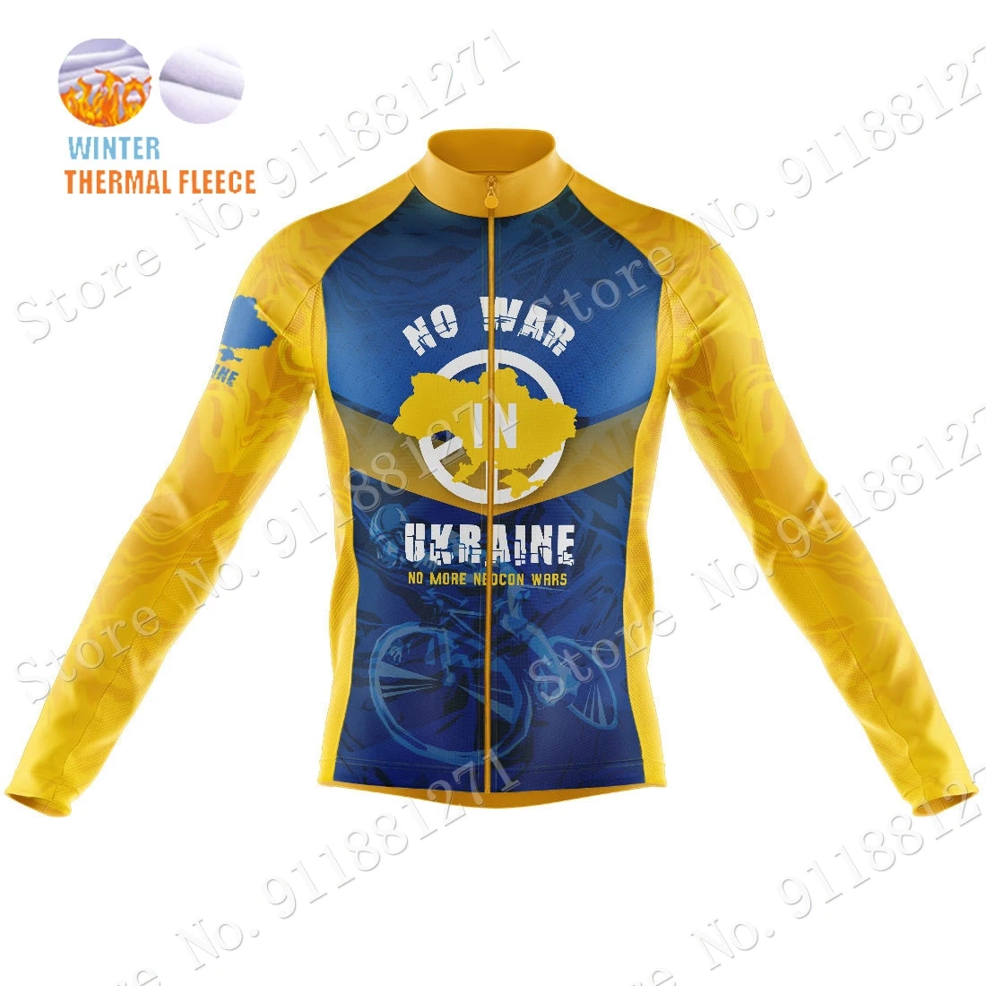 Winter Ukraine National Cycling Jersey Long Sleeve Fleece Clothing Vintage Road Bike Shirts Bicycle Tops MTB Maillot Ropa