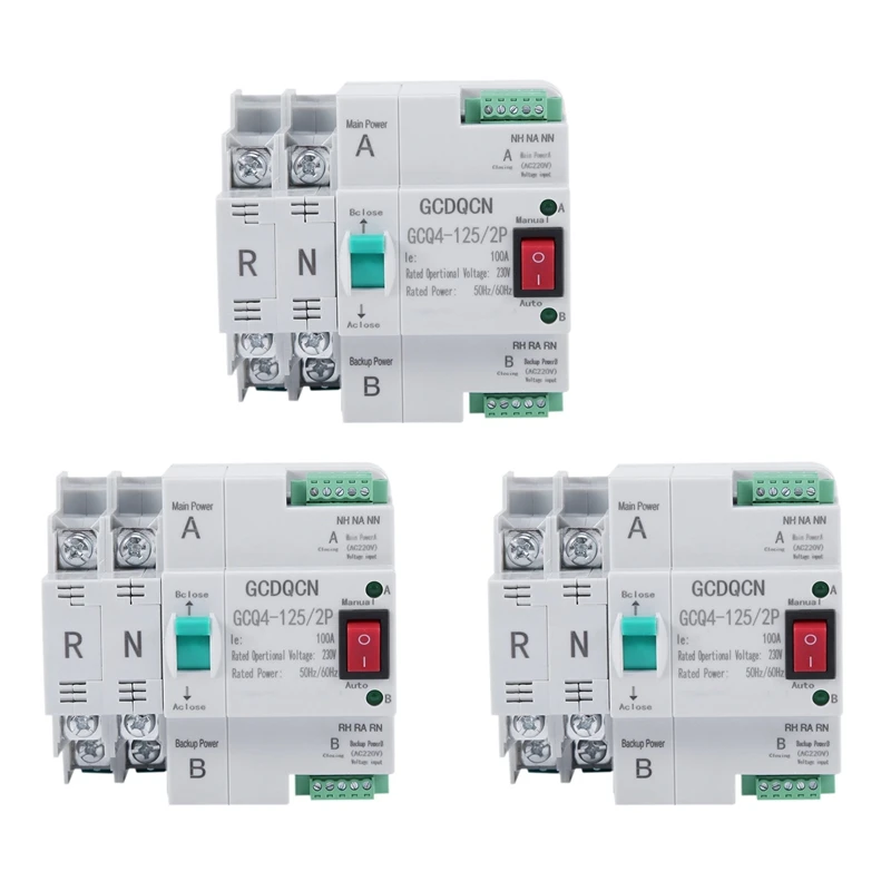 N15R-3X Dual-Power Automatic Transfer Switch 2P 100A Household 35Mm Rail Installation