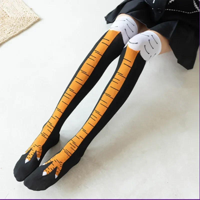 Funny Chicken Paws Toe Claw Stockings Female High Tube Knee High Chicken Feet Cute 3D Print Cotton Calf Socks for Women Girls