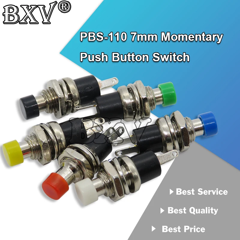 5PCS 7mm PBS-110  Momentary Push Button Switch Press The Reset Switch Momentary ON OFF Push Button Micro Switch Normally Open No