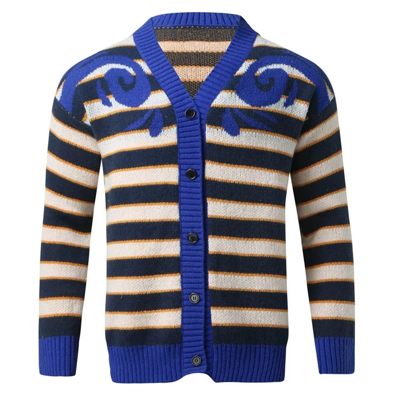 Men's Sweater Cardigan 2023 Autumn And Winter New Striped Youth Vitality Leisure Large Size Sweater
