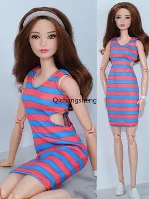 Fashion Stripped 1/6 BJD Doll Dress For Barbie Clothes For Barbie Accessories Clothing Little Party Gown Kids & Baby Toys 11.5