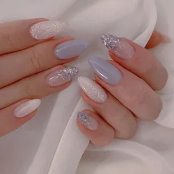 Elegant French Almond False Nails - 24Pcs Pink Stiletto with Glue & White Edge Design (FROSTED)