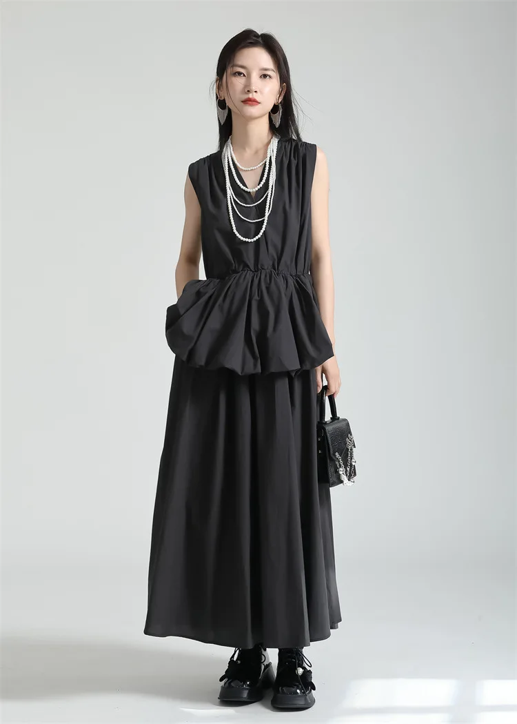 

Japanese 2024 New Style Individualized and Unique Temperament Ruffled Flower Bud Shirt Dress Sleeveless Tank Top Poached Skirt
