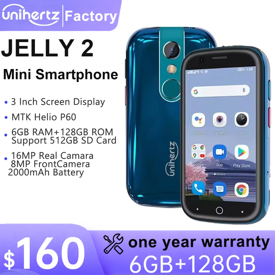 Unihertz Jelly 2 Small Smartphone, Helio P60 Octa Core, Android 11