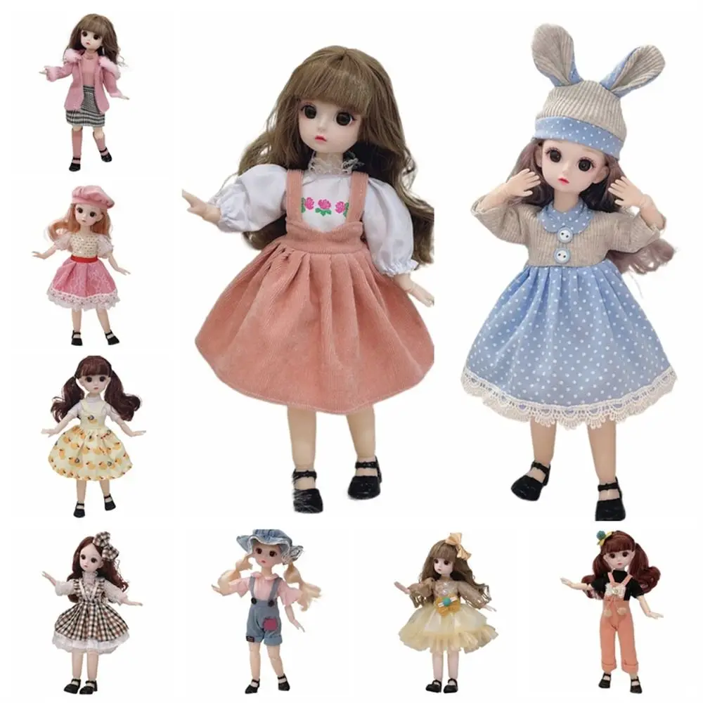 

12 Moveable Joints 30cm Bjd Doll with Clothes Shoes Dress Up Doll Girl Toy Brown Eyes Long Wig Girl's Dress Dolls Kids Toys