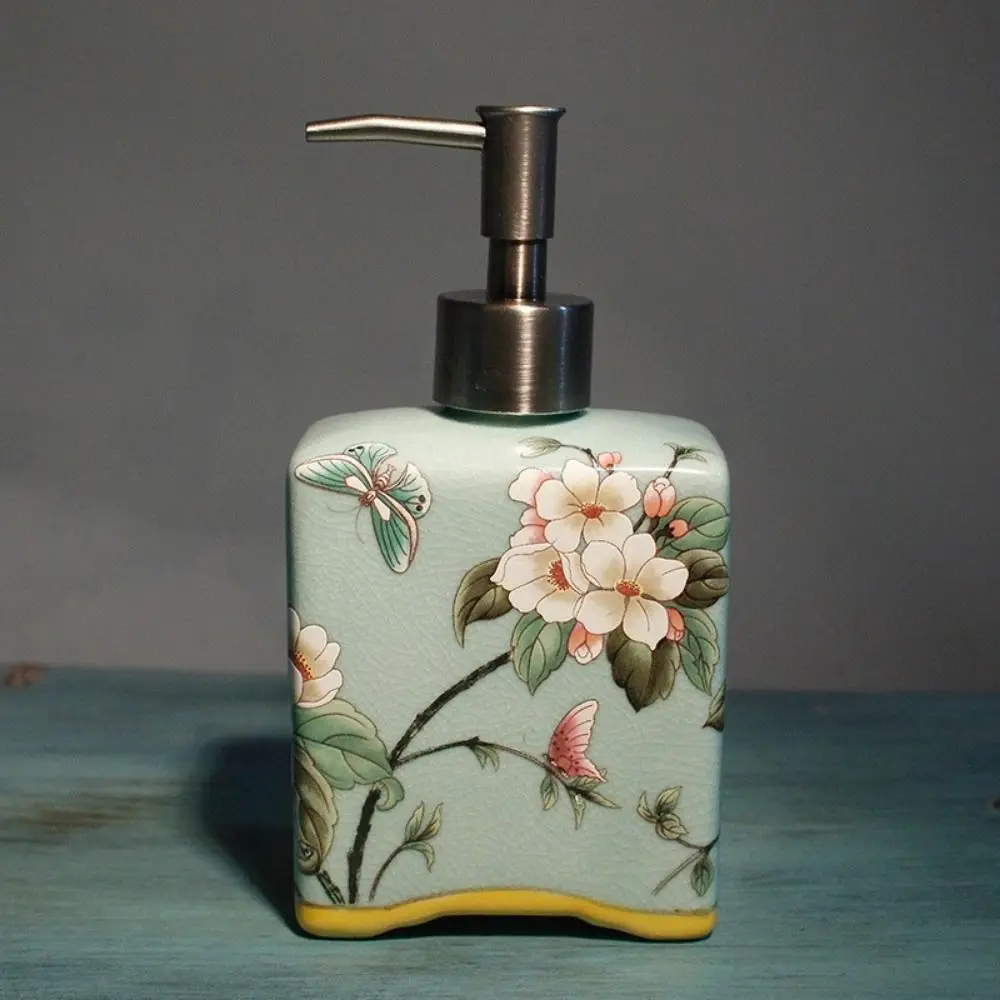 Vintage Hand Soap Dispenser Chinese Style Refillable Shampoo Container Removable Floral Porcelain Lotion Pump Bottles Bathroom 3pcs set bathroom soap shampoo dispenser shower gel liquid empty refillable packing container lotion dispensing bottles 60ml