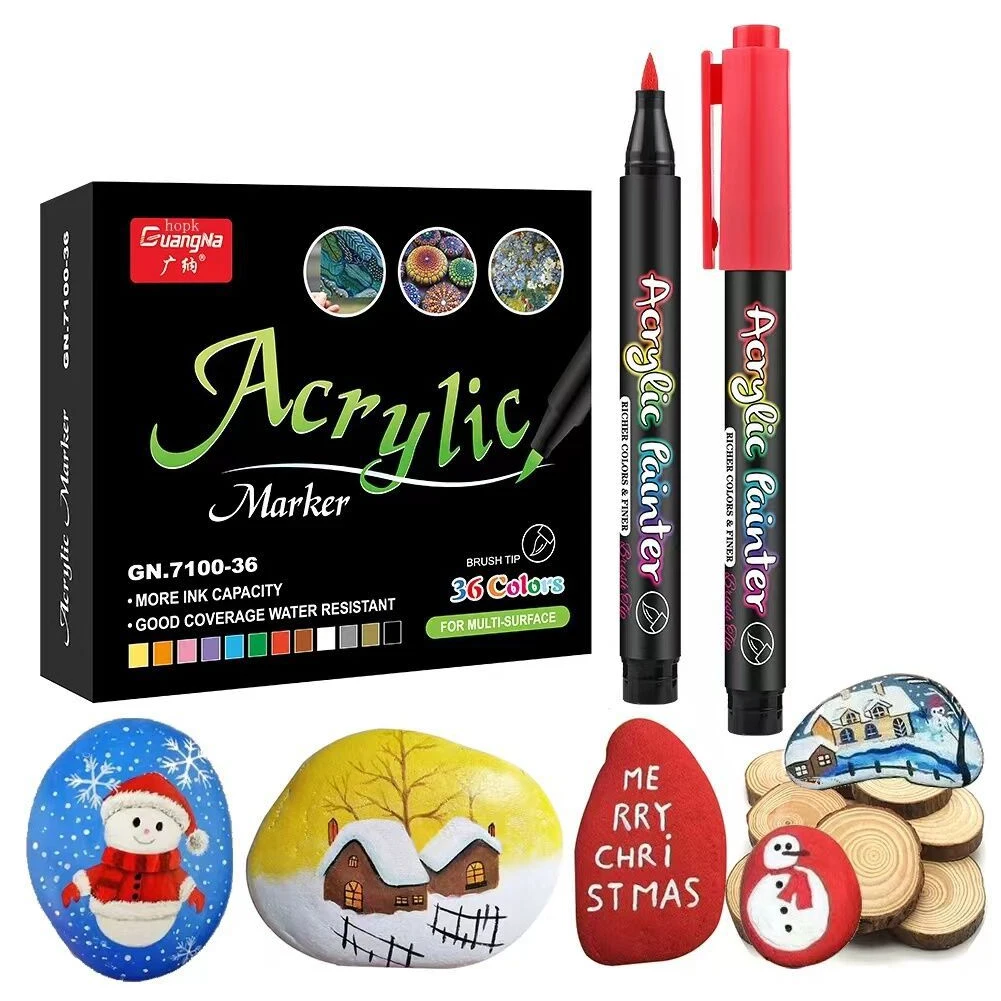 

12/24/36/48/60 Colors Acrylic Marker Set Glass Rock Metal Paint Pens Brush Set for Painting Drawing DIY Graffiti Art Supplies