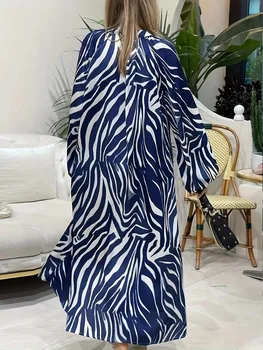 Plus Size Women's Striped Long Sleeve Shirt Dress Fashion Lantern Sleeve Dress Elegant Button Decoration Casual Long Dress 2