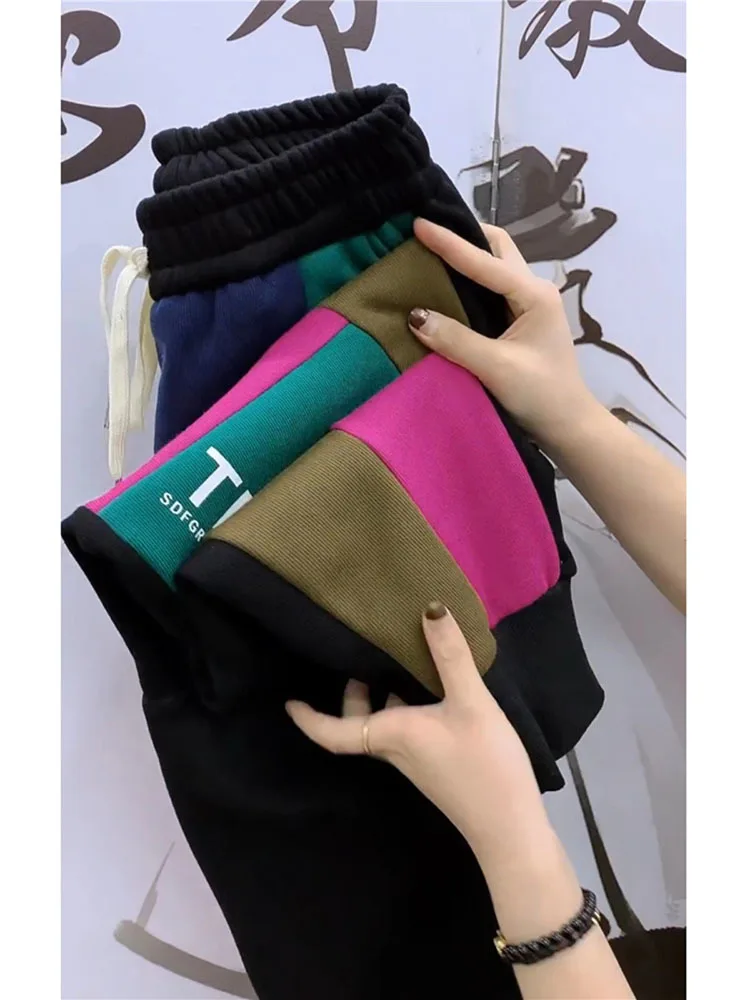 Pantaloni da donna con cuciture colorate autunno inverno Pantaloni casual con stampa leopardata Pantaloni Harem in vita elastica Pantaloni sportivi casual da donna 2