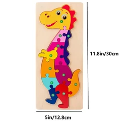 Engaging Wooden and Animal Jigsaw Puzzle Set for Kids, Ideal Gift for Ages 1 - 6 (Dinosaur)