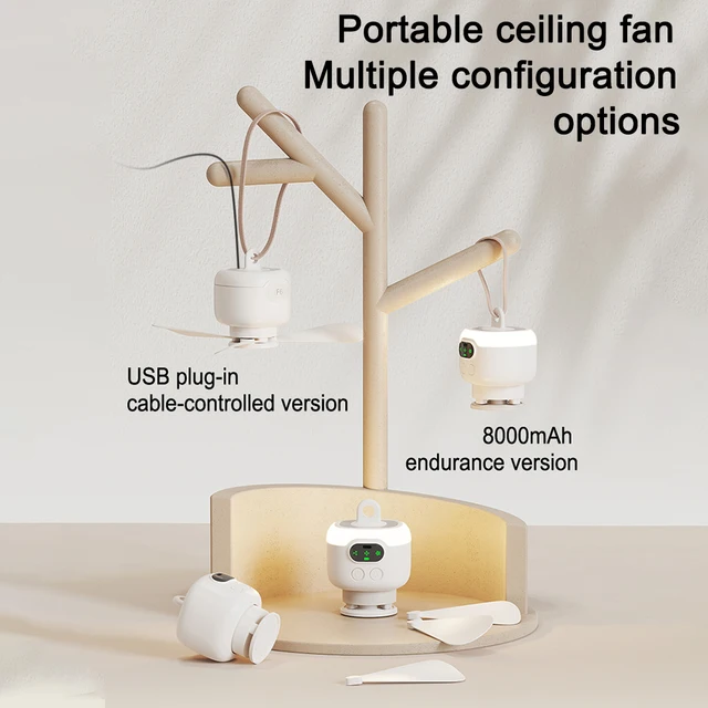 Hanging Fan Battery Operated Camping Fan with Remote Control Ceiling Fan with Light 3 Wind Speed for Emergency Survival 3