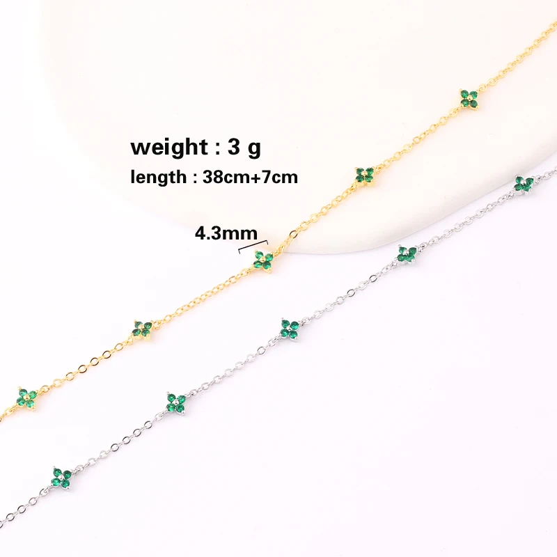 Dünne Kette Kleine Blume Halskette Für Frauen Mode Grün Zirkon Blaue Blumen Anhänger Charme Kurze Halsband Schlüsselbein Kette Schmuck – Detail 1