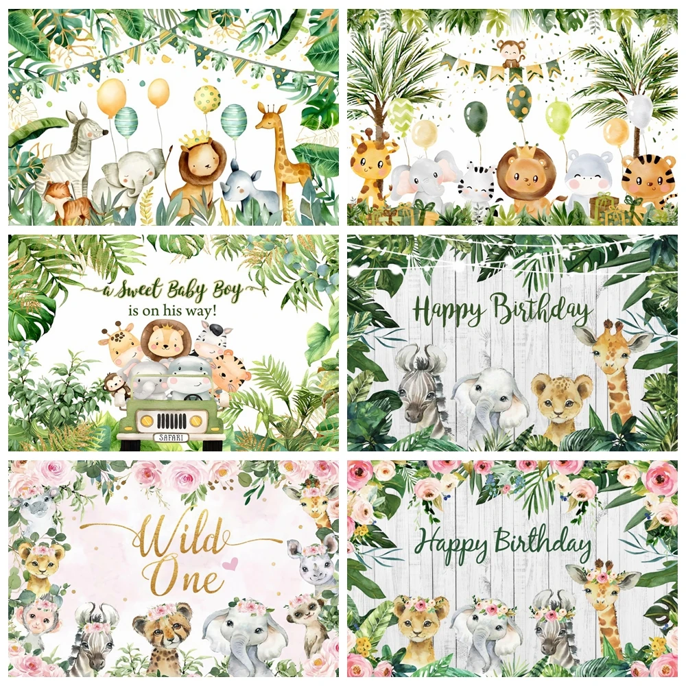 Photo Backdrop Wild One Forest Animal Party For Baby Birthday Photography