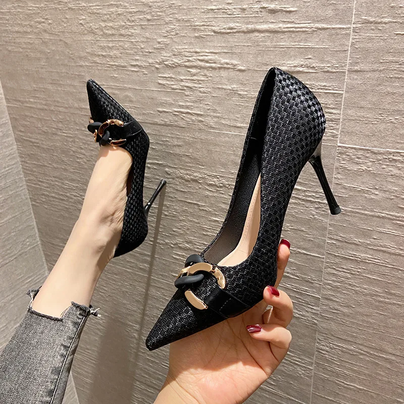 

Fashion Pumps For Women Office Work Career Shoes Pointed-toe PU 9cm High Heels Black Womans Party Shoes Sexy Female Heeled Shoes