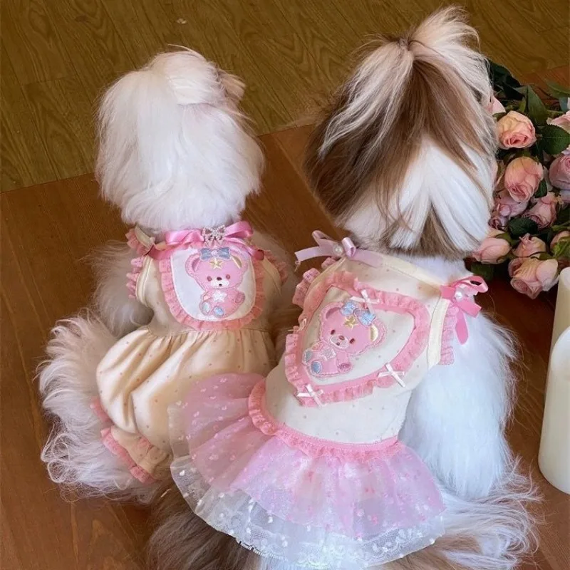 

Pet Dog Clothes Summer Dog Skirt Cute Bear Floral Lace Suspender Short Princess Puppy Dress Teddy Bear Dog Cat Home Uniform