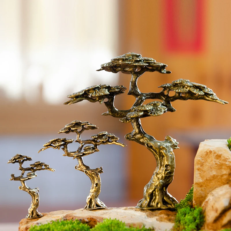 Copper Pine Miniature Figurine - Faux Tree Decor for Landscape Decorations
